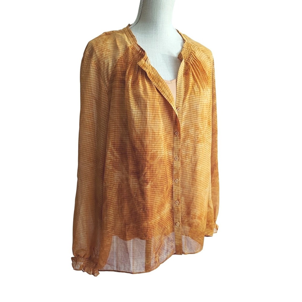 Simply Vera Vera Wang Blouse Womens XXL Orange Gingham Tie Dye Smocked Button Up